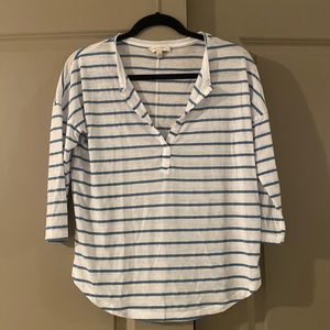 Lucky Brand Blue & White Striped 3/4 Length Sleeve Tee